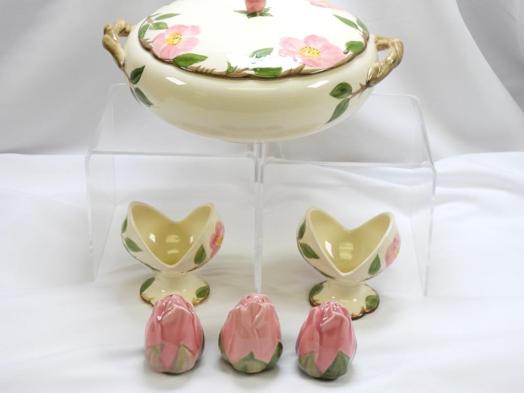 LOT of Vintage FRANCISCAN "Desert Rose" Stoneware Salt Shakers, Covered Casserole, Candle Holders (1 of 4)