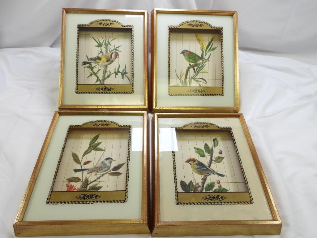 LOT of 4 Vintage Framed Bird Prints with Reverse Painted Glass by MARAD OF NEW YORK, Numbered (1 of 7)