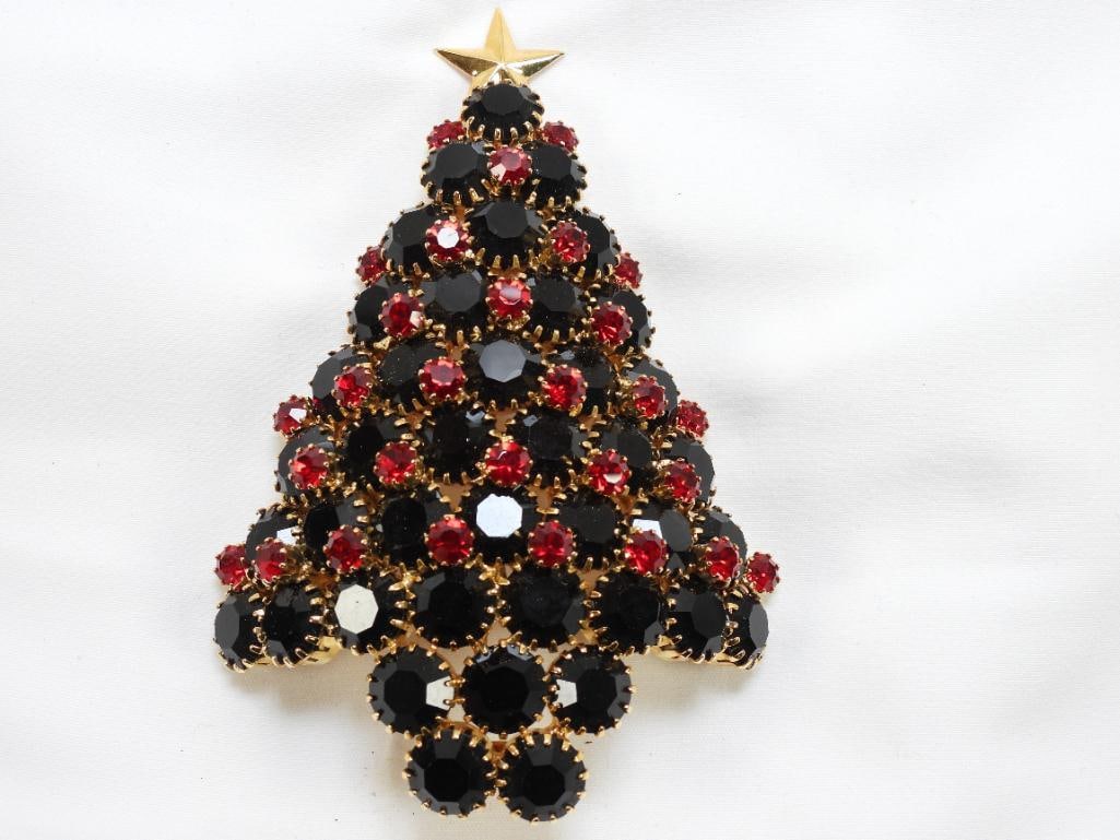 Vintage ATTRUIA Rhinestone Christmas Tree Pin, SIGNED (1 of 3)