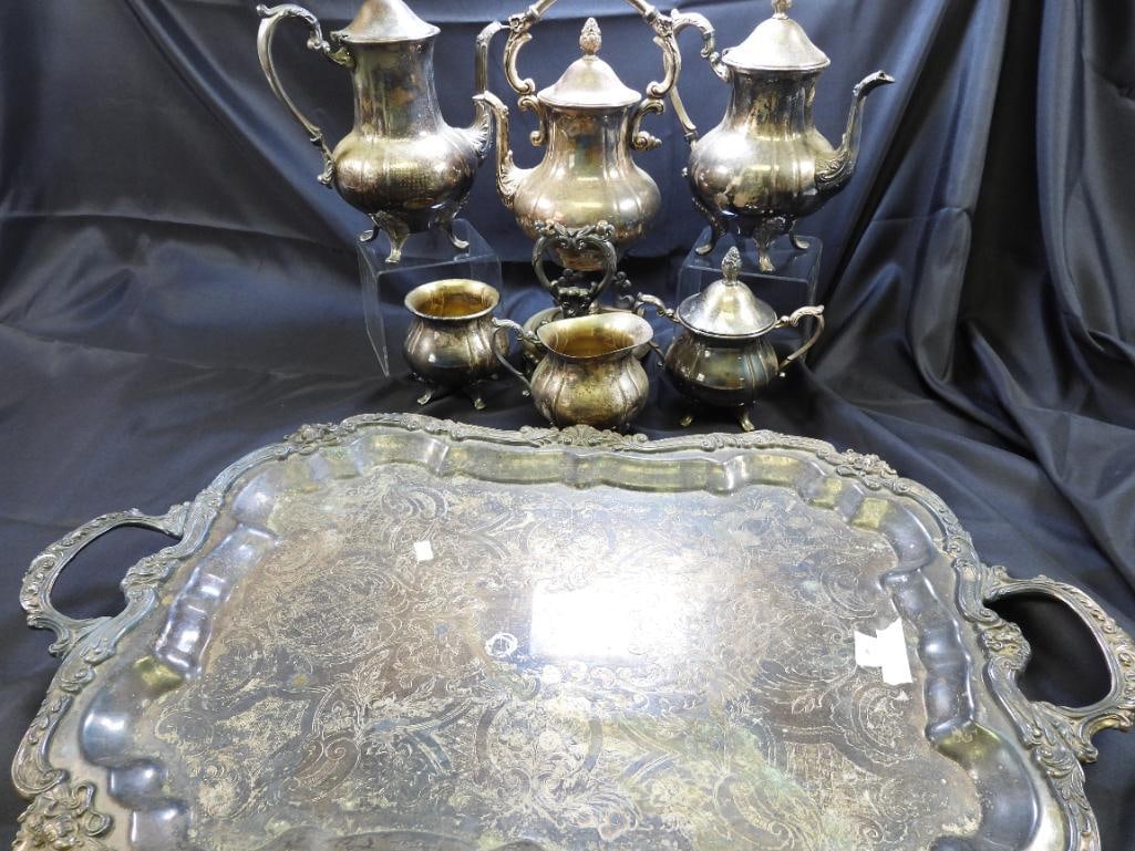 SHERIDAN  Silver plated Coffee and Tea Service on Tray, set of 7 Pieces (1 of 7)