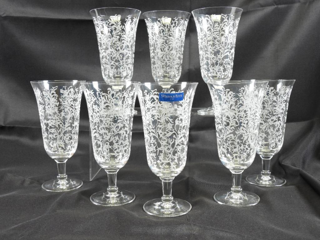 LOT of 8 VILLEROY & BOCH "Eloise" Etched Iced Coffee/Tea Glasses NEW (1 of 4)