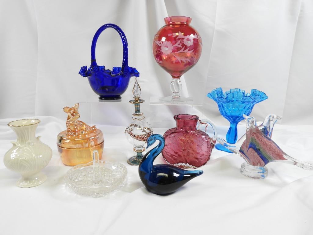 Lot of 10 Decorative Glass Items, Including Fenton, Carnival, Cranberry, Arte Murano, Luster, Lenox (1 of 11)
