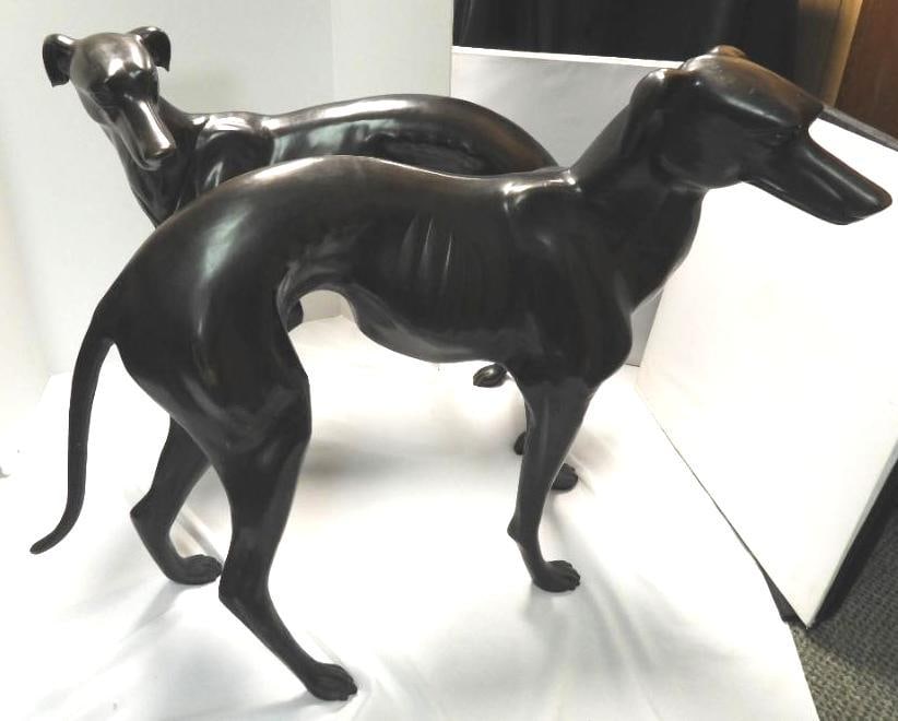 PAIR of Fine Bronze Life Sized Whippet Statues, Male and Female (1 of 7)
