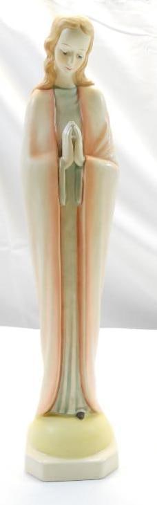 HUMMEL GOEBEL Praying Virgin Mary Porcelain Figurine, NUMBERED, VINTAGE: RARE tall Hummel Goebel porcelain figurine of a praying Virgin Mary, 15" tall in lovely pastel muted colors