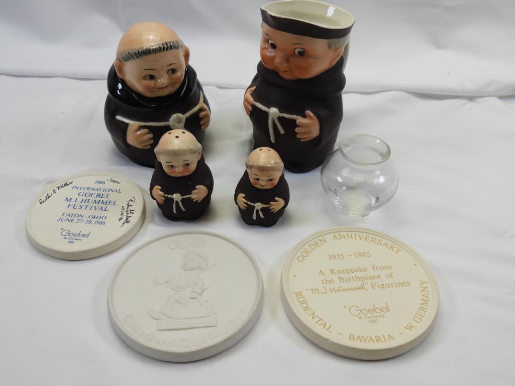 LOT OF Goebel MJ HUMMEL Friar Tuck 3 Plaques, Creamer, Sugar, Salt & Pepper, Vase (1 of 5)
