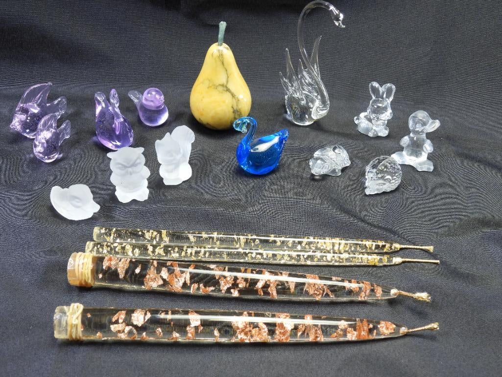 LOT OF 4 MCM Acrylic Lucite Metal Fleck Candles, Marble Pear, 3 Crystal GOEBEL figurines, and 10 (1 of 7)