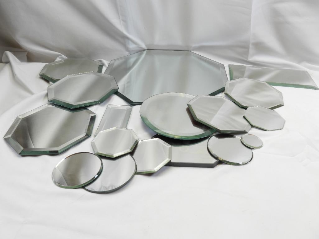 LOT of 17 Display Mirrors: Huge lot of 17 mirrors for display, perfect for displaying crystal, all shapes and sizes, largest 12"
