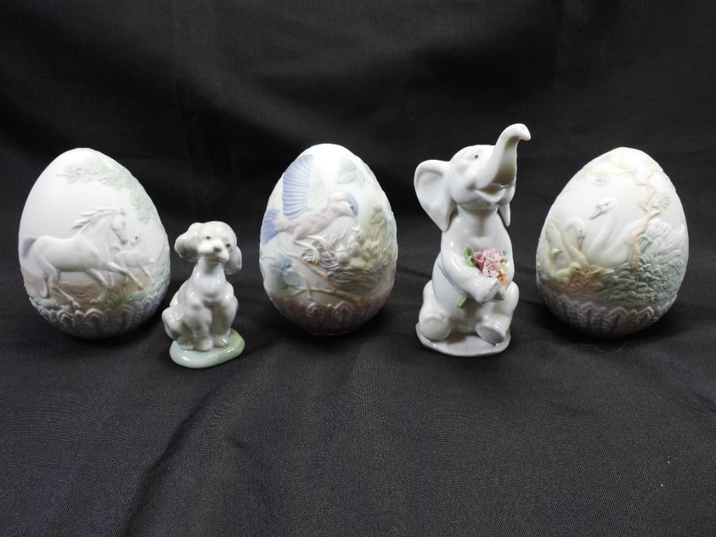 LOT OF 5 LLADRO Porcelain 3 Eggs, Elephant, Puppy (1 of 14)