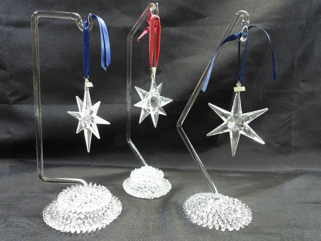 LOT OF 4 SWAROVSKI Austrian Crystal Ornaments 1991, 1993, 1194, 1995 plus 3 stands (1 of 6)