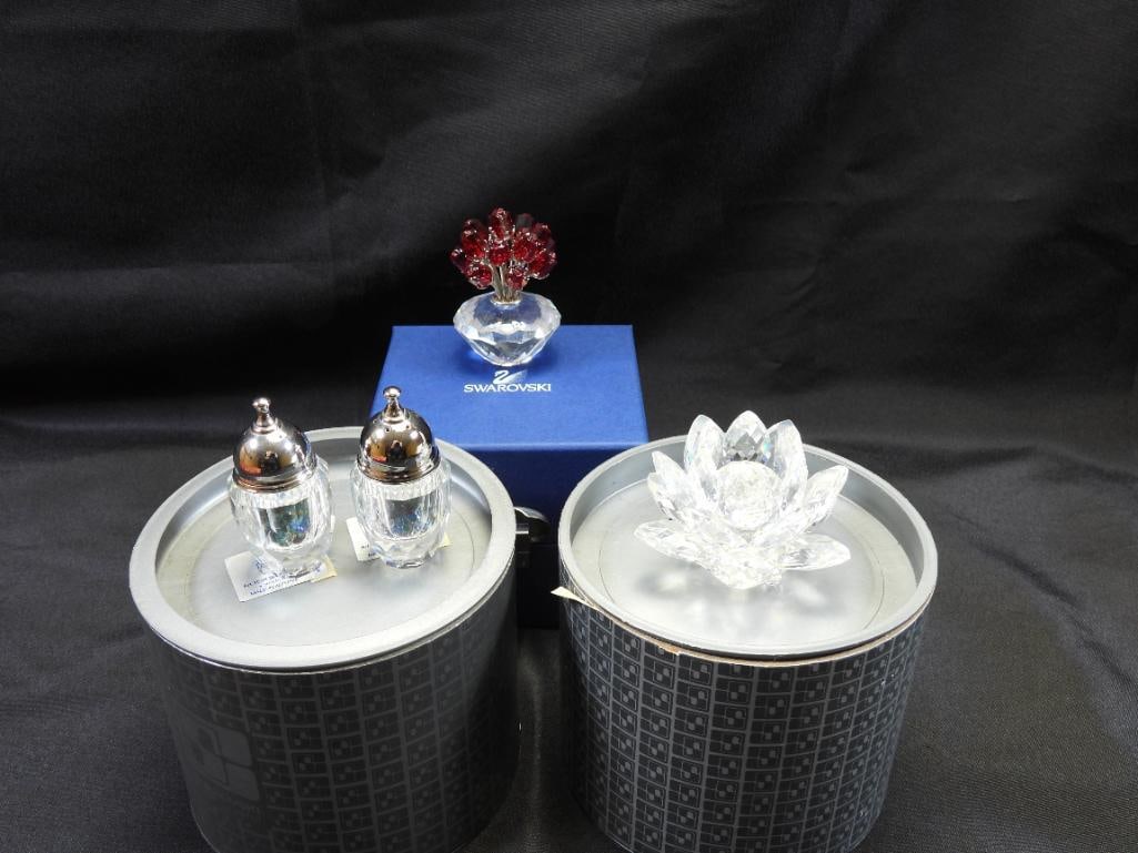 LOT OF 3 SWAROVSKI Austrian Crystal Salt & Pepper, Bouquet of Red Roses Paperweight, Lotus (1 of 4)