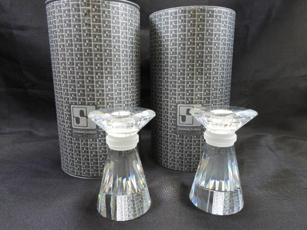 LOT OF 2 SWAROVSKI Austrian Crystal Candle Holders, a Matched Pair, Boxed (1 of 4)