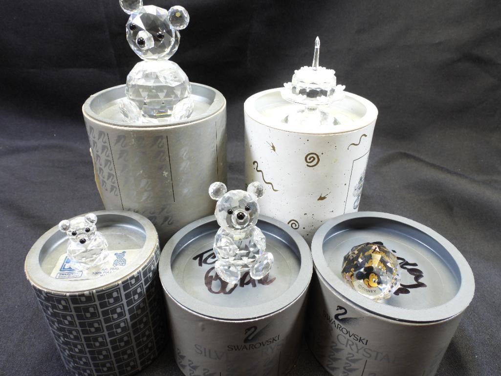 LOT OF 5 SWAROVSKI Austrian Crystal Teddy Bears, Birthday Cake, and Mickey Mouse, BOXED (1 of 5)