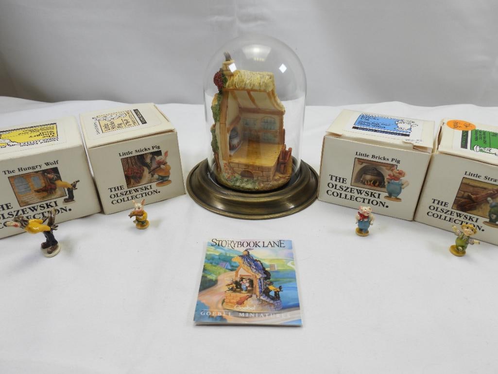 LOT OF  GOEBEL Limited Edition 3 Little Pigs, Wolf, and 1989 Pig House Display, RARE (1 of 8)