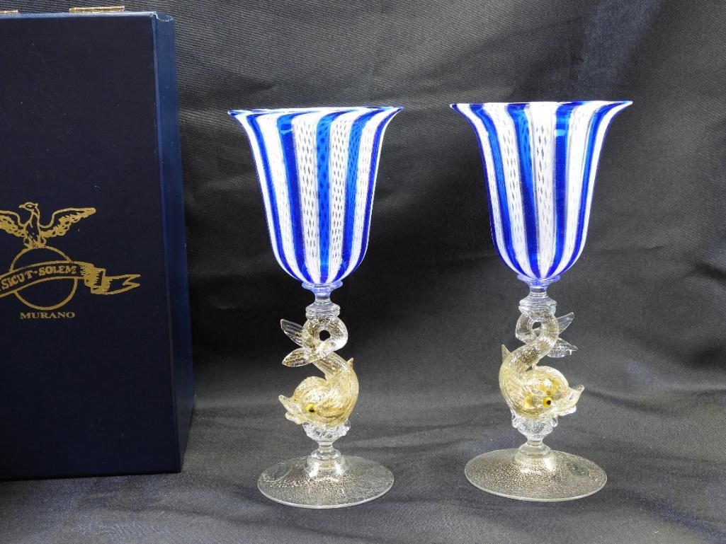 SET OF 2 LA FENICE Murano Art Glass Goblets NEW in the box (1 of 7)