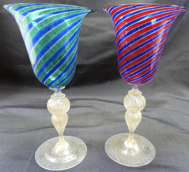 SET OF 2 LA FENICE Murano Art Glass Goblets (1 of 5)