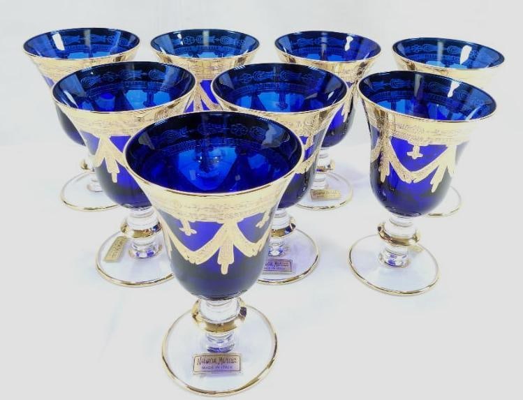 LOT OF 2 BOXED SETS OF 4 NEIMAN MARCUS Medici Art Glass Goblets (1 of 6)