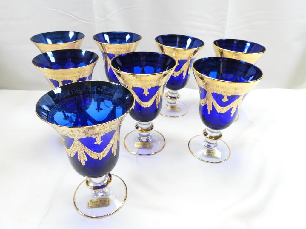 LOT OF 2 BOXED SETS OF 4 NEIMAN MARCUS Medici Art Glass Goblets NEW (1 of 6)
