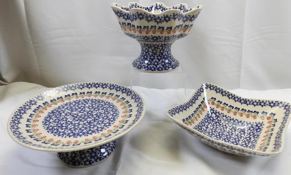 LOT OF 3 BOLESTAWCU Polish Pottery Serving Pieces, WITH TAGS (1 of 9)