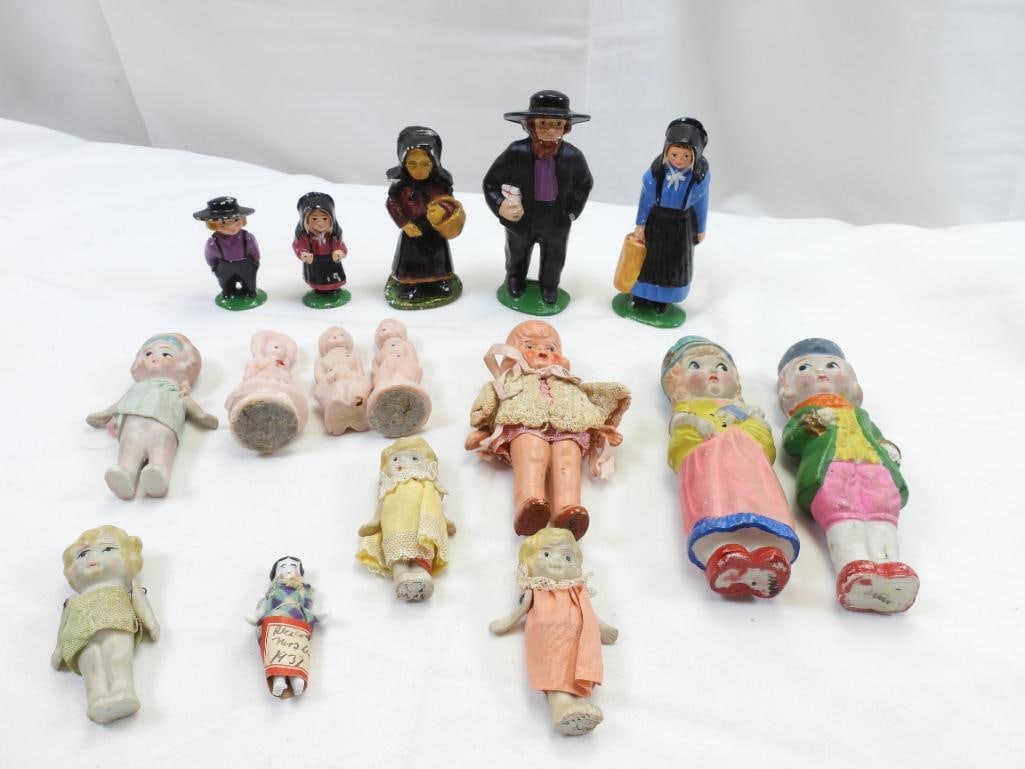 Lot of 11 Antique Porcelain , Pink stone and Cast iron Doll Figurines (1 of 11)