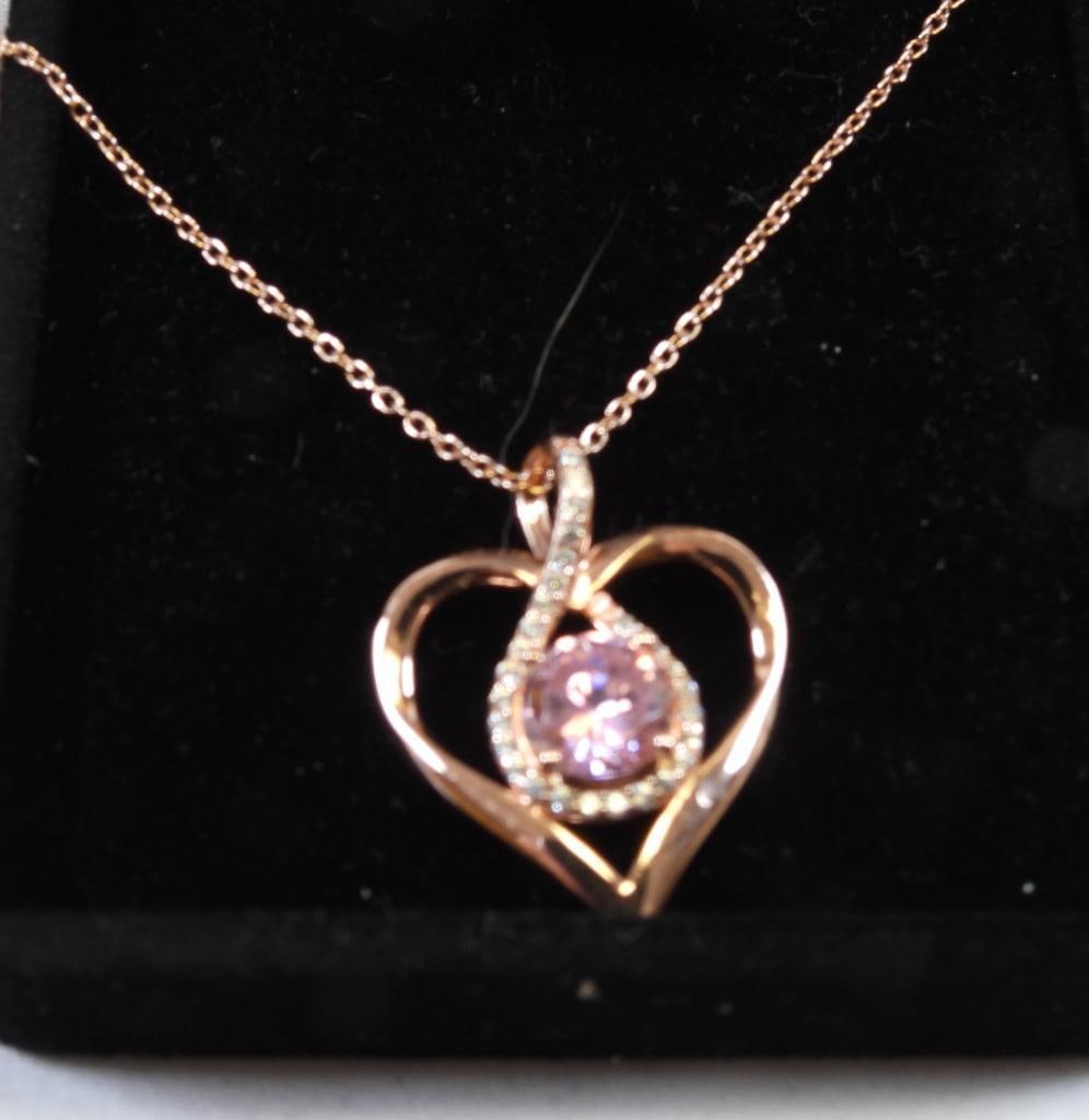 Rose Gold over Sterling Pink Heart pendant necklace Valentine (1 of 4)