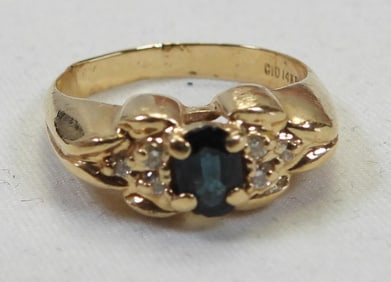 14KT Yellow Gold Blue Topaz and Diamond Ring Size 5.5