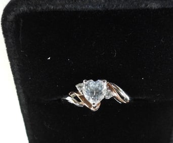 Sterling Silver & gold 2 tone Heart CZ Pendant ring sz. 6.5.