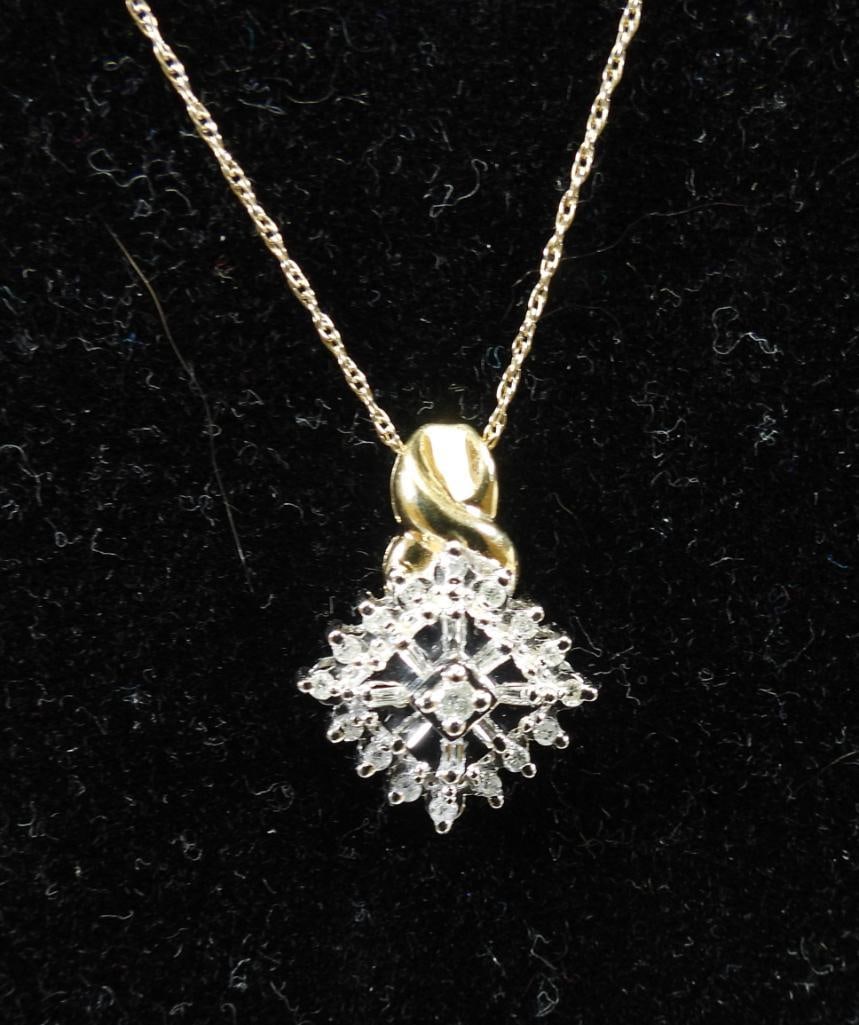 10KT yellow and white gold diamond cluster pendant necklace. (1 of 3)