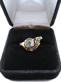 10kt gold multi gemstone & white sapphire ring size 7.