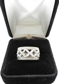 SAI Sterling Silver wide band Diamonique ring size 6.5
