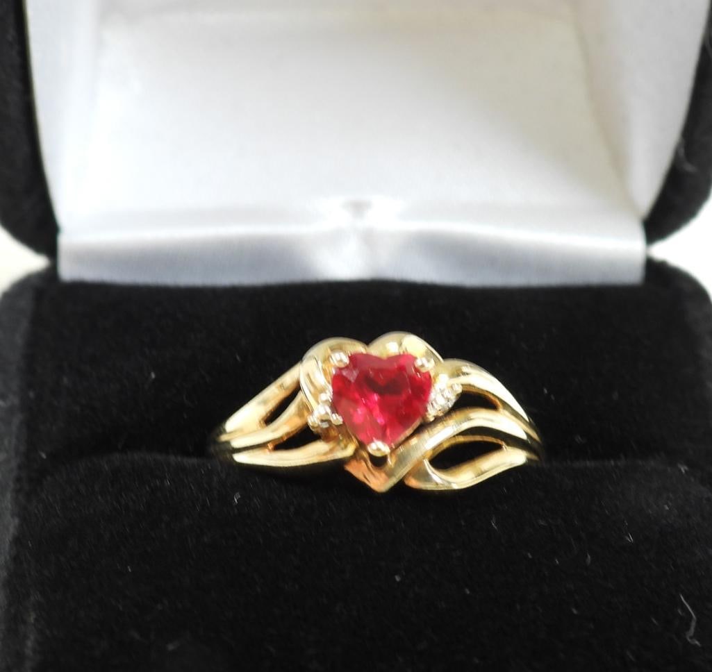 10 kt Gold Pink Topaz heart and diamond ring size 9.75 (1 of 4)