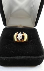 ESPO 14kt Yellow Gold HGE Marquis Simulated Diamond Engagement ring SZ. 4.75