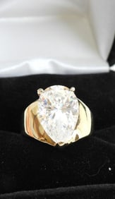 ESPO 14kt Yellow Gold HGE Pear CZ Simulated Diamond Engagement ring SZ. 4.75