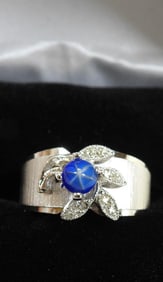 NEW ESPO 14kt White Gold HE star sapphire ring SZ 7