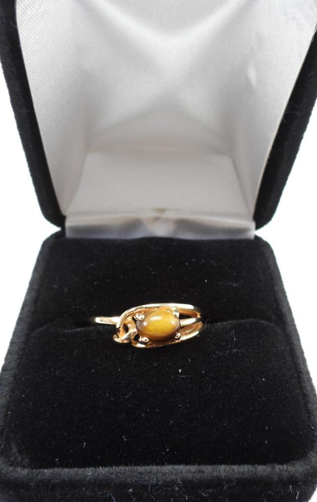 18kt Gold HE natural tiger eye ring Size 6.75. (1 of 4)