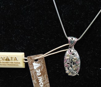 NEW DEVATA Sterling Silver with 18K Gold Pendant with Chain