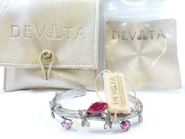 NEW DEVATA Sterling Silver with 18" Gold and Crystal Cuff Bracelet