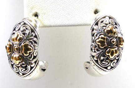 NEW DEVATA Sterling Silver and 18K Gold Pierced Earrings