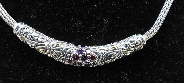 NEW DEVATA Sterling Silver and 18K Gold and Crystal Necklace