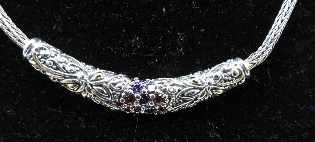 NEW DEVATA Sterling Silver and 18K Gold and Crystal Necklace (1 of 4)