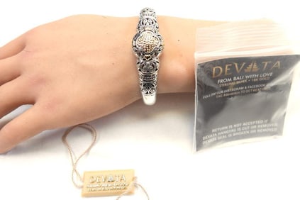 NEW DEVATA Sterling Silver with 18K Gold Detail Cuff Bracelet