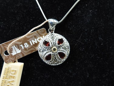 NEW DEVATA Sterling Silver with 18K Gold and Gemstone Pendant Necklace
