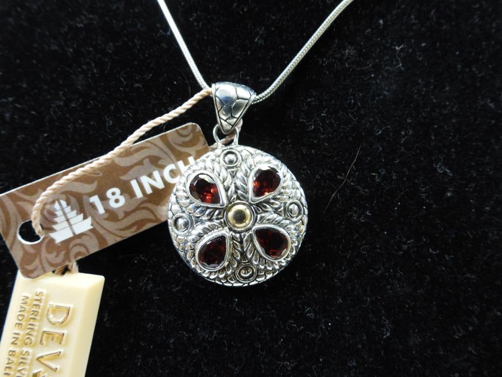 NEW DEVATA Sterling Silver with 18K Gold and Gemstone Pendant Necklace (1 of 4)