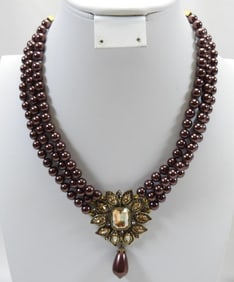 NEW HEIDI DAUS Triple Strand Floral Necklace