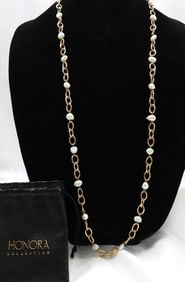 NEW Honora Cultured Freshwater Pearl and Sterling Silver with Gold Plate Necklace
