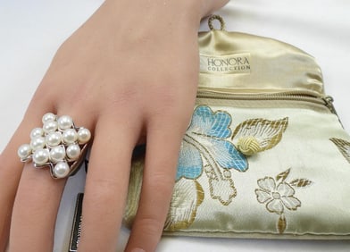 NEW Honora Cultured Freshwater Pearl and Sterling Silver Cocktail Ring