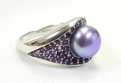 NEW Honora Cultured Freshwater Pearl, Crystal, and Sterling Silver Ring