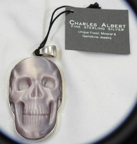 NEW WITH TAG CHARLES ALBERT Unique Fossil, Mineral, and Gemstone Jewelry Sterling Silver Skull