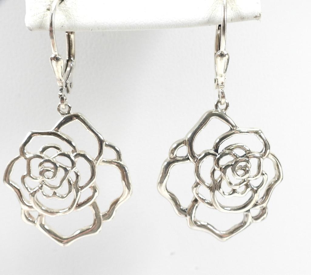 NEW Sterling Silver Dangle Flower Earrings (1 of 5)