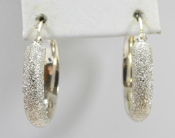 NEW Sterling Silver Brilliant Textured Hoop Earrings