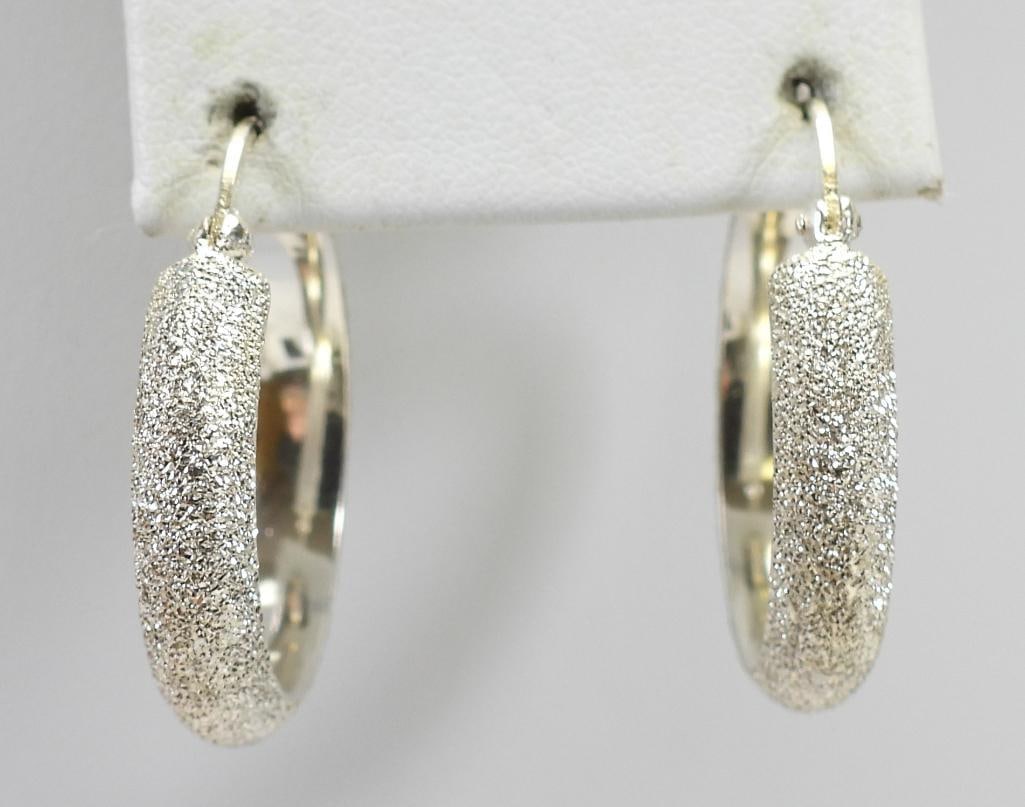 NEW Sterling Silver Brilliant Textured Hoop Earrings (1 of 3)